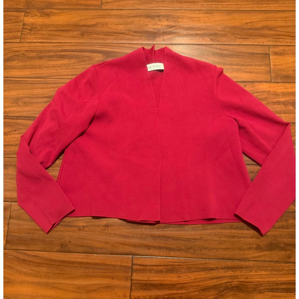 The Fold London red Knit Open Front Cropped Cardigan Jacket Large